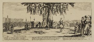 Sodan kurjuudet, nro 11. The Hanging, 1633 tekijältä Jacques Callot