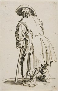 Vanha kerjäläinen nojaa kainalosauvaansa, The Beggarsin levy seitsemäntoista tekijältä Jacques Callot