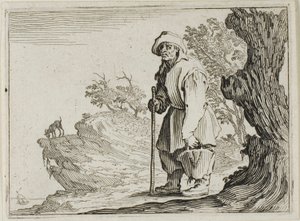 Laukkuaan kantava talonpoika, The Capricesista tekijältä Jacques Callot