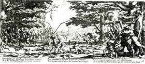 Talonpoikien kosto, levy 17 teoksesta "The Miseries and Fortunes of War", kaiverrettu Israel Henriet (n.1590-1661) 1633 tekijältä Jacques Callot
