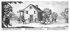 Majatalon ryöstö, levy 4 teoksesta "Sodan kurjuudet ja onnettomuudet", kaiverrettu Israel Henriet (noin 1590-1661) 1633. tekijältä Jacques Callot