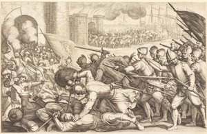 Joukot murtautuvat kaupungin portista tekijältä Jacques Callot