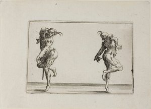 Kaksi Pantaloonia kääntää selkänsä, teoksesta Caprices (Kapriisit) tekijältä Jacques Callot