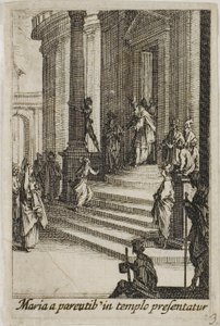 Neitsyt Maria esitellään temppelissä, Neitsyt Marian elämästä. tekijältä Jacques Callot