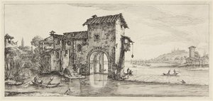 Vesimylly, sarjasta Paysages gravés pour Jean de Médicis, Paysages dessinés à Florence tekijältä Jacques Callot