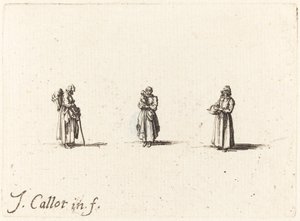 Kolme naista, yksi kädessään lasta, luultavasti 1634. tekijältä Jacques Callot