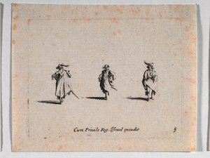 Kolme ratsumiestä, teoksesta Les Fantaisies de Noble J. Callot ... tekijältä Jacques Callot