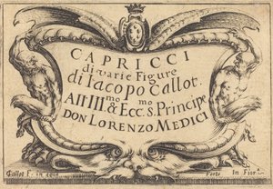 Nimisivu teokselle The Capricci, c. 1617. tekijältä Jacques Callot