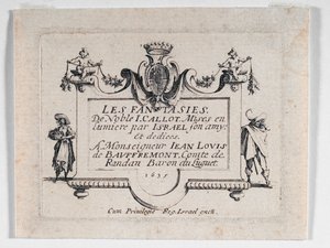 Les Fantaisies ... -teoksen nimiölehti (etsaus) tekijältä Jacques Callot