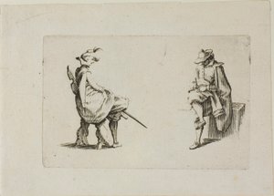 Kaksi istuvaa miestä, teoksesta Caprices tekijältä Jacques Callot