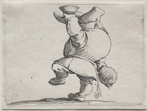 Iacopo Callotin (juomari takaapäin katsottuna) erilaisia ​​kyhtyreisiä hahmoja tekijältä Jacques Callot