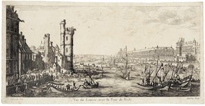 Näkymä Seine-joelta oikealla olevaan Louvreen ... (etsaus) tekijältä Jacques Callot