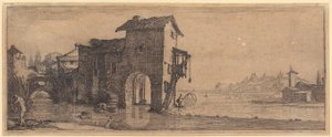 Vesimylly, sarjan ”Neljä maisemaa” 3. arkki tekijältä Jacques Callot