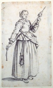 Nainen karalla (musta liitu paperille) tekijältä Jacques Callot