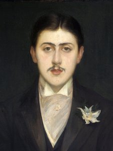 yksityiskohta ranskalaisen kirjailijan Marcel Proustin (1871-1922) muotokuvasta. Jacques Emilen (Jacques-Emile) Blanchen (1861-1942) maalaus Öljy kankaalle tekijältä Jacques Emile Blanche