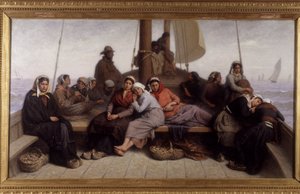 Osterikalastusta veneen kannella - Eugene Feyenin (1815-1908) maalaus, n.d.