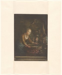 Nuori nainen pilkkoo sipulia tekijältä Jacques Fabien Gautier Dagoty (attributed to)