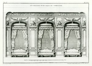 Älykäs pariisilainen salonki, vuodelta 1770 Cours dArchitecturesta, Pariisista, julkaissut 6 osaa vuosina 1771-1777 Blondel, Jacques-Francois (1705-74) sarja, jonka Pierre Patte viimeisteli hänen kuolemansa jälkeen,