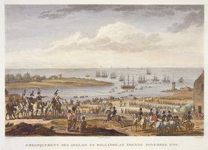 The Embarkation of the Englanti Hollannissa, 30. marraskuuta 1799, kaiverrus Louis Francois Couche (1782-1849) (akvatinta) tekijältä Jacques Francois Joseph Swebach