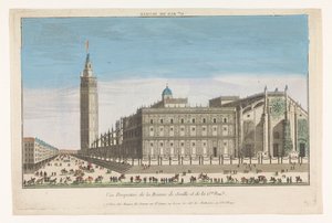 Näkymä Sevillan katedraalille Gde. rue de Seville (otsikko esineessä) tekijältä Jacques Gabriel Huquier