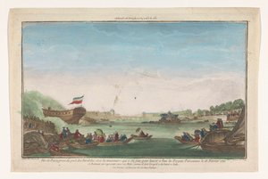 Näkymä Port des Invalidesista Pariisissa Pariisin fregatin laskeutuessa 18. helmikuuta 1761 Vüe ​​​​de Paris Prize du Port des Invalides (nimi esineessä) tekijältä Jacques Gabriel Huquier