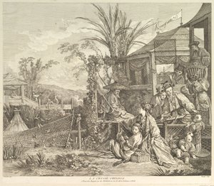 La Chasse Chinoise Kiinan metsästys, Chinoiseriesista, vuoden 1743 jälkeen. tekijältä Jacques Gabriel Huquier