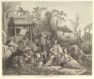Kiinalainen puutarha, Chinoiseries, vuoden 1743 jälkeen. tekijältä Jacques Gabriel Huquier