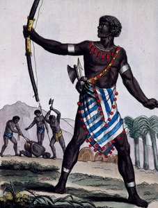 Anzikos soturi, Afrikka, kaiverrus Encyclopedia of Voyages tekijältä Jacques Grasset de Saint Sauveur