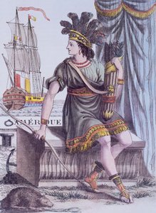 Nimisivu Jacques Grasset de Saint-Sauveurin Encyclopedia of Voyagesista, joka kuvaa vertauskuvaa Amerikasta tekijältä Jacques Grasset de Saint Sauveur