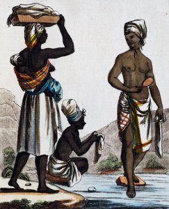 Pesunaiset Santo Domingosta, värikaiverrus Labroussen piirroksesta (aktiivinen 1796), Encyclopedie des Voyagesista, Jacques Grasset de Saint-Sauveur (1757-1810) tekijältä Jacques Grasset de Saint Sauveur