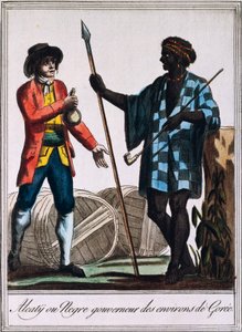 Alcaty, Senegalin Goreen heimopäällikkö, kaiverrus Labroussen piirroksesta (aktiivinen 1796), Encyclopedie des Voyagesista, Jacques Grasset de Saint-Sauveur (1757-1810) tekijältä Jacques Grasset de Saint Sauveur