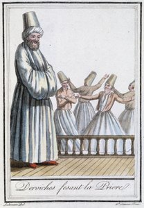 Dervishit rukoilevat (Pyörittelevät dervishit) - Grasset Saint Sauveurin teoksessa Encyclopédie des voyages, toim. Pariisi 1796 tekijältä Jacques Grasset de Saint Sauveur