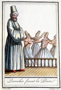Dervishit rukoilevat (Pyörittelevät dervishit) - Grasset Saint Sauveurin teoksessa Encyclopédie des voyages, toim. Pariisi 1796 tekijältä Jacques Grasset de Saint Sauveur