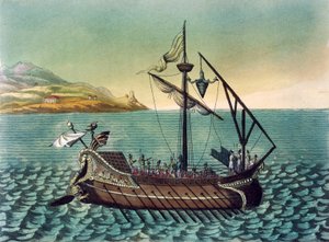 Jacques Grasset de Saint-Sauveurin (1757-1810) Duilius Corvus (istuinlaite) roomalaisella keittiön sota-aluksella, kaiverrus muinaisesta Roomasta