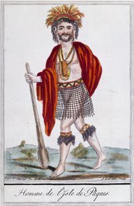 Pääsiäissaari kotoisin, värikaiverrus Laroque, Polynesia tekijältä Jacques Grasset de Saint Sauveur
