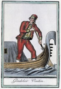 Gondolier Venetsiassa - Grasset Saint Sauveurin "" Encyclopedia of Travels" -julkaisussa, toim. Pariisi 1796 tekijältä Jacques Grasset de Saint Sauveur