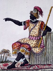 Loangon kuningas, värikaiverrus Labroussen piirroksesta (aktiivinen 1796), Encyclopedia of voyages, Jacques Grasset de Saint-Sauveur (1757-1810) tekijältä Jacques Grasset de Saint Sauveur