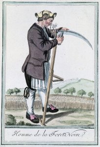 Schwarzwaldin mies, teroittamassa väärennöksensä sadonkorjuuta varten - Grasset St Sauveurin "" Encyclopedia of Voyages" -julkaisussa, toim. Deroy, Pariisi tekijältä Jacques Grasset de Saint Sauveur