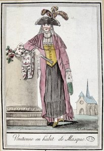 Venetsialainen nainen naamiossa - Grasset Saint Sauveurin "" Encyclopedia of travels" -julkaisussa, toim. Pariisi 1796 tekijältä Jacques Grasset de Saint Sauveur