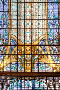 Nancy (osasto 54), Art Nouveau, "" La verriere aux Clematites "" (1901), lasimaalaus, Jacques Grube (1870-1936), osoitteessa Credit Lyonnais, rue St Georges