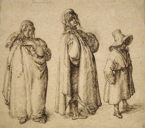 Kaksi tutkimusta romaninaisesta ja romanipojasta suuressa hatussa, n. 1605 tekijältä Jacques II de Gheyn