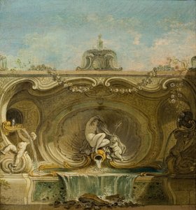 Suihkulähteen suunnittelu. Naiad ja Putto, c. 1740. tekijältä Jacques Lajoue de