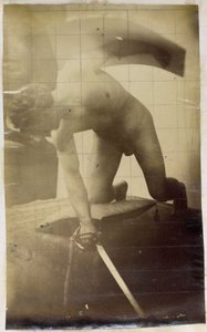Tutkimus miesalastomallista, polvillaan miekka ja kilpi käsissä, Jacques de Lalaingin työpajassa tekijältä Jacques Lalaing (attributed to)