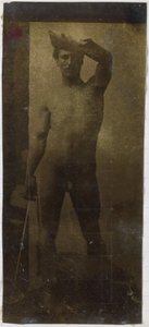 Tutkimus miespuolisesta alastonmallista, joka seisoo pystyssä ja edestä katsottuna, Jacques de Lalaingin studiossa
