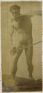 Tutkimus miesmallista, miekka ja kilpi käsissä seisovasta alastonmallista Jacques de Lalaingin studiossa tekijältä Jacques Lalaing (attributed to)