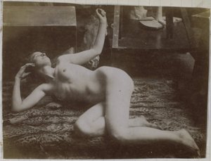 Tutkimus tiikerin iholla makaavasta naismallista alaston mallista Jacques de Lalaingin studiossa tekijältä Jacques Lalaing (attributed to)
