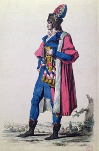 Ranskan kansan edustajan puku vuonna 1793, "Uusi kokoelma sotilasasuja Ranskasta ja muista maista, vanhoja ja moderneja", Pariisi tekijältä Jacques Louis (after) David