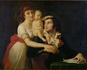 Camille Desmoulins (1760-94) hänen vaimonsa Lucile (1771-94) ja heidän poikansa Horace-Camille (1792-1825) n. 1792 (öljy kankaalle) tekijältä Jacques Louis (workshop of) David