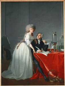 Antoine Laurent Lavoisier ja vaimo, Ranskan vallankumouksen aikana teloitettu ranskalainen kemisti (öljyä kankaalle). tekijältä Jacques Louis David