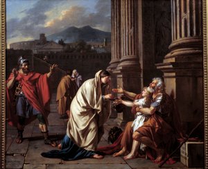 Belisaire (500-565) pyytää alumonia. (Belisarios - Flavius Belisarius) Jacques Louis Davidin (1748-1825) maalaus tekijältä Jacques Louis David